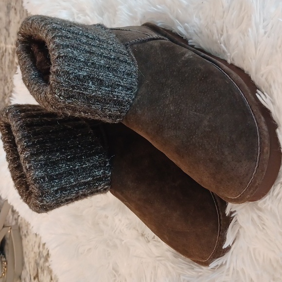 Lamo Boots Womens Ankle Brown Suede Fur Lining Sparkled Sweater Cuff Top SZ 8 - Picture 5 of 16